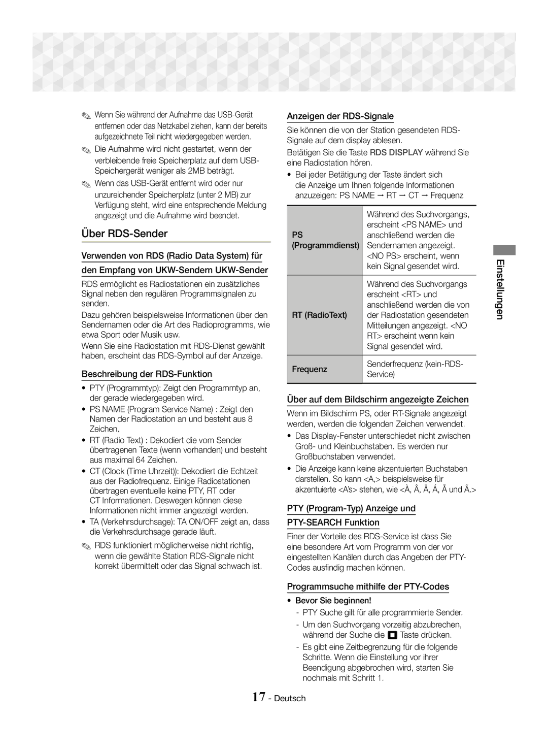 Samsung HT-J5150/EN, HT-J5150/TK, HT-J5150/ZF manual Über RDS-Sender 