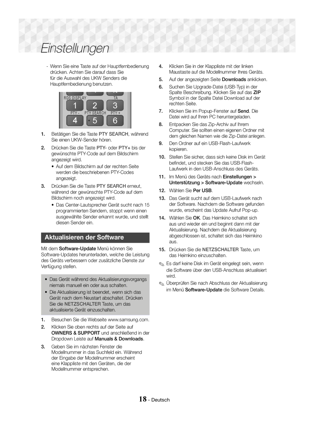 Samsung HT-J5150/ZF Aktualisieren der Software, Den Ordner auf ein USB-Flash-Laufwerk kopieren, 12. Wählen Sie Per USB 