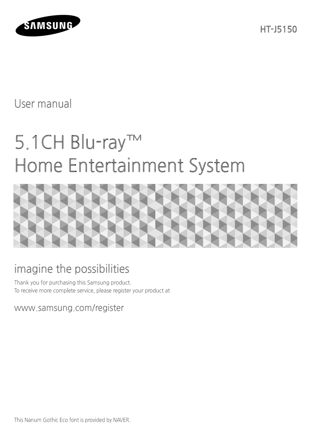 Samsung HT-J5150/EN, HT-J5150/TK, HT-J5150/ZF manual 1CH Blu-ray Home Entertainment System 