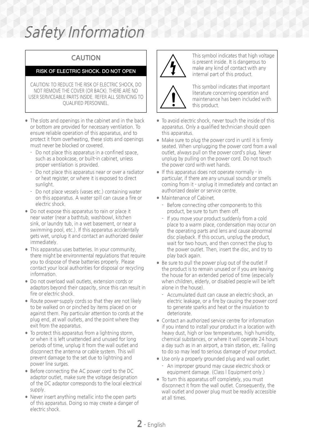 Samsung HT-J5150/ZF, HT-J5150/TK, HT-J5150/EN manual Safety Information 