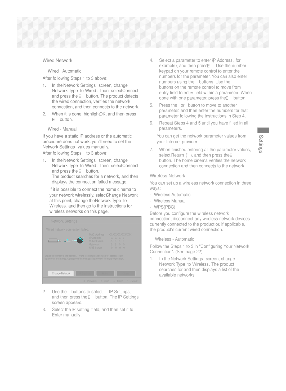 Samsung HT-J5500/XE manual Wired Network, Wireless Network, Wired Automatic After following Steps 1 to 3 above, Wpspbc 