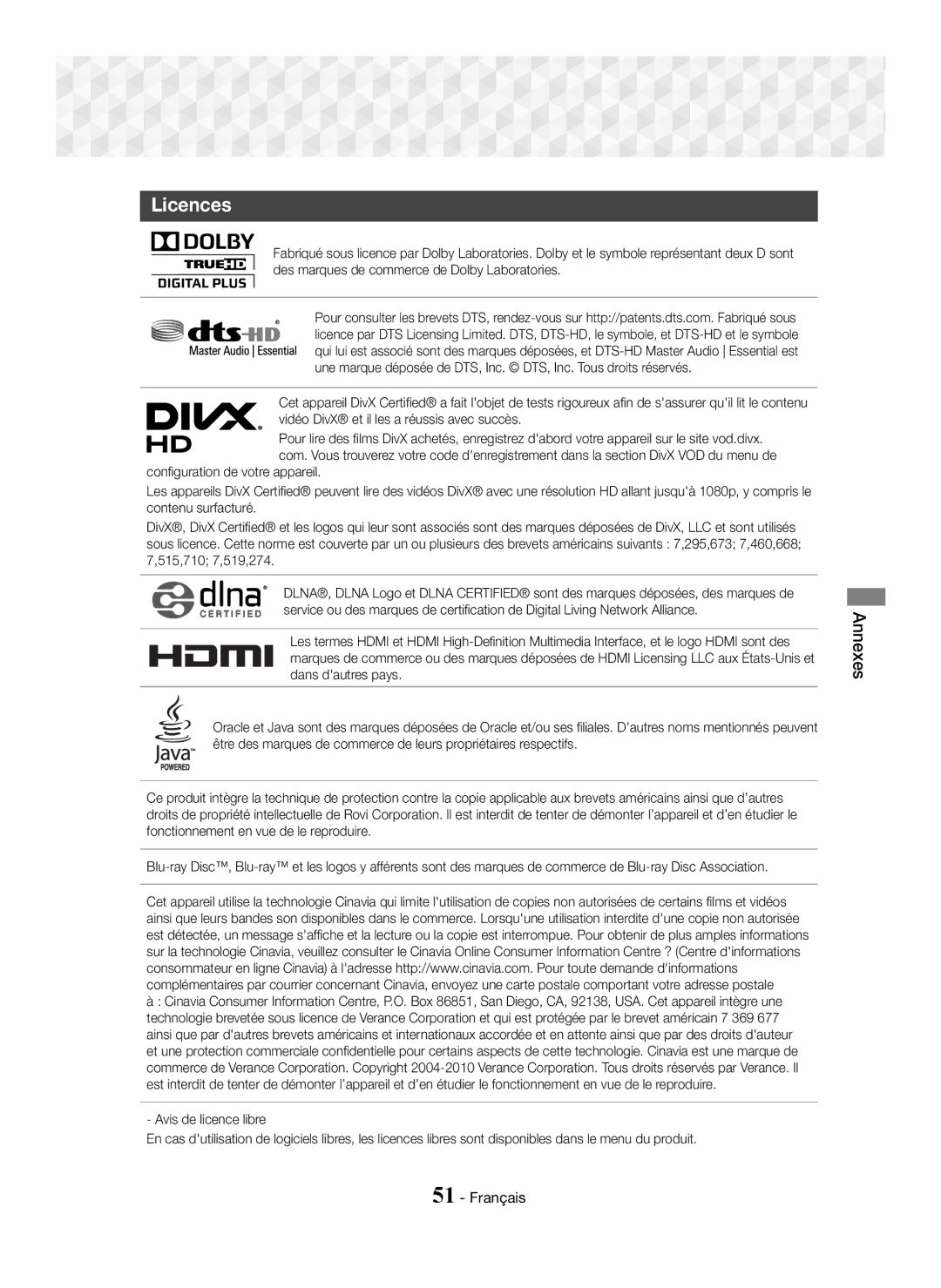 Samsung HT-J5550W/EN, HT-J5500/EN, HT-J5550W/ZF, HT-J5500/ZF, HT-J5550W/XE, HT-J5500/XE manual Licences 