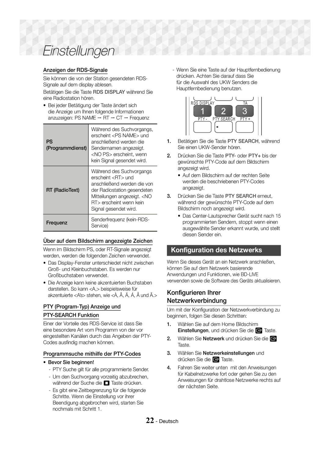 Samsung HT-J5550W/XE, HT-J5500/EN, HT-J5550W/EN manual Konfiguration des Netzwerks, Konfigurieren Ihrer Netzwerkverbindung 