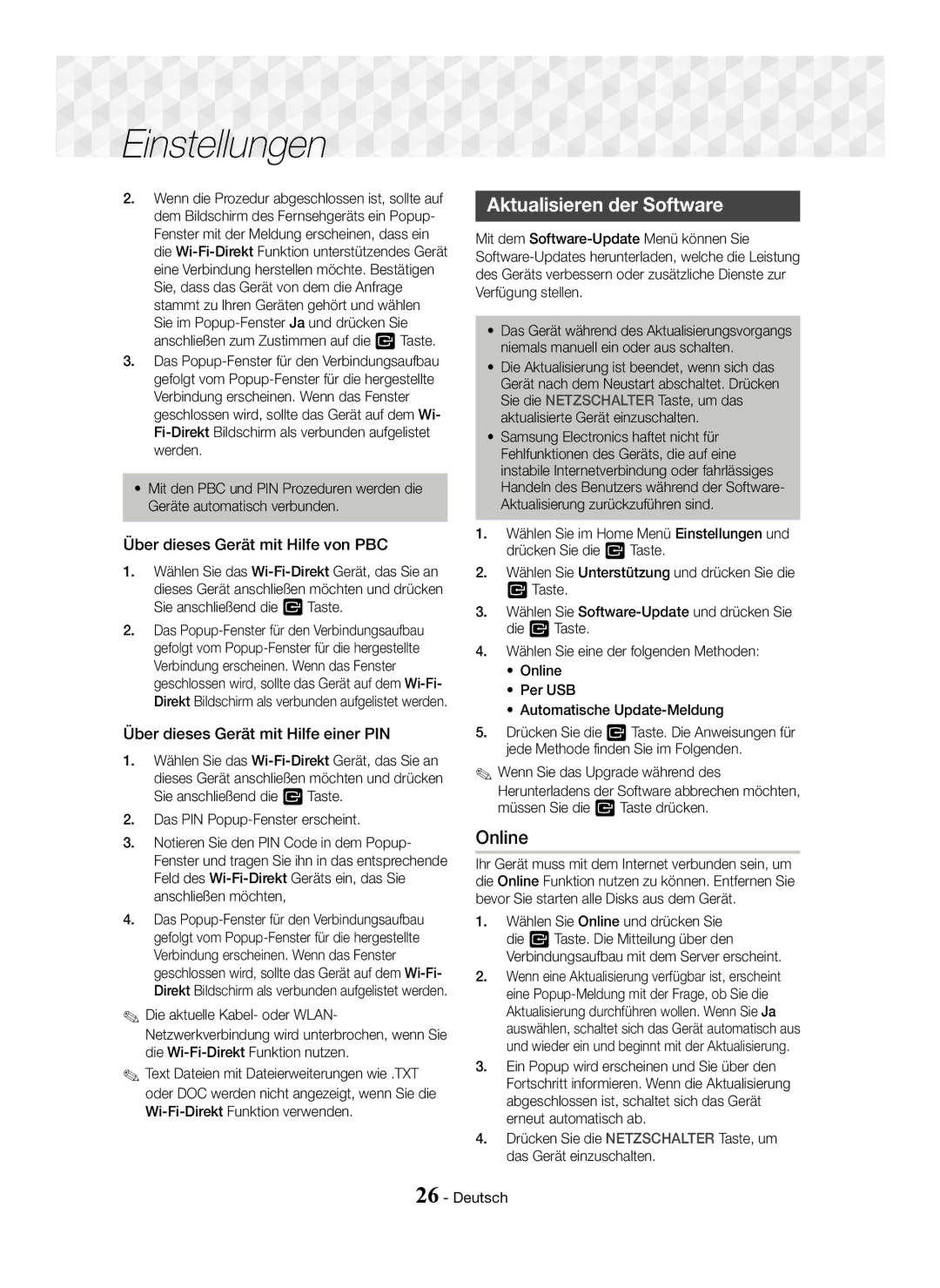 Samsung HT-J5550W/ZF, HT-J5500/EN, HT-J5550W/EN, HT-J5500/ZF Aktualisieren der Software, Über dieses Gerät mit Hilfe von PBC 