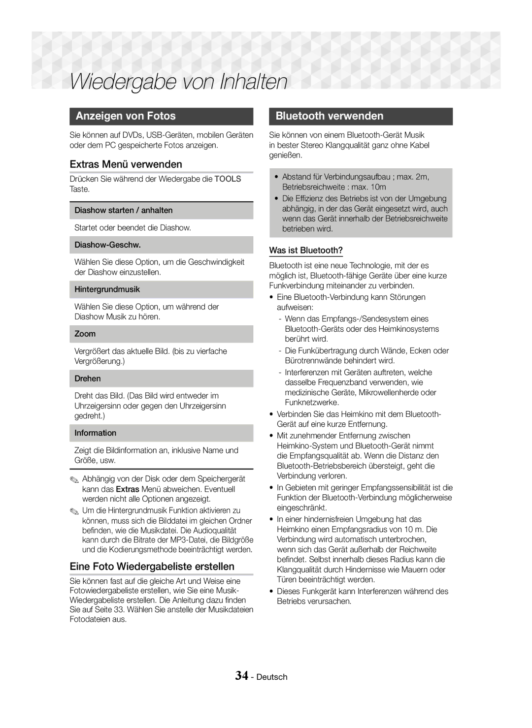 Samsung HT-J5550W/XE, HT-J5500/EN, HT-J5550W/EN Anzeigen von Fotos, Eine Foto Wiedergabeliste erstellen, Was ist Bluetooth? 