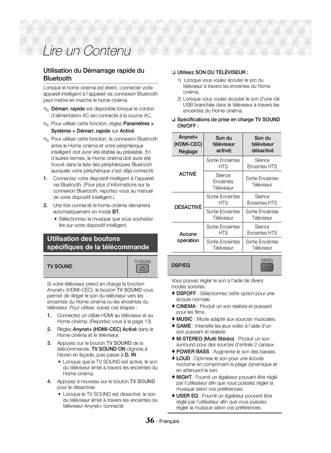 Samsung HT-J5550W/XE Utilisation du Démarrage rapide du Bluetooth, Utilisation des boutons Spécifiques de la télécommande 