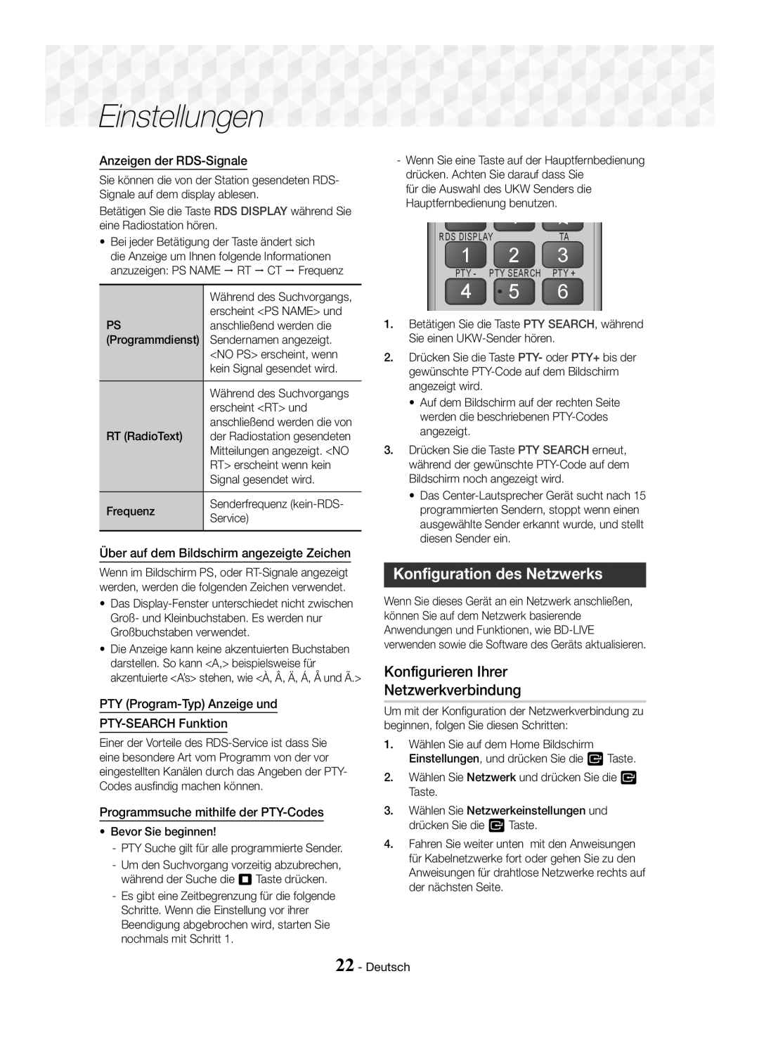 Samsung HT-J5550W/EN, HT-J5500/EN, HT-J5550W/ZF manual Konfiguration des Netzwerks, Konfigurieren Ihrer Netzwerkverbindung 