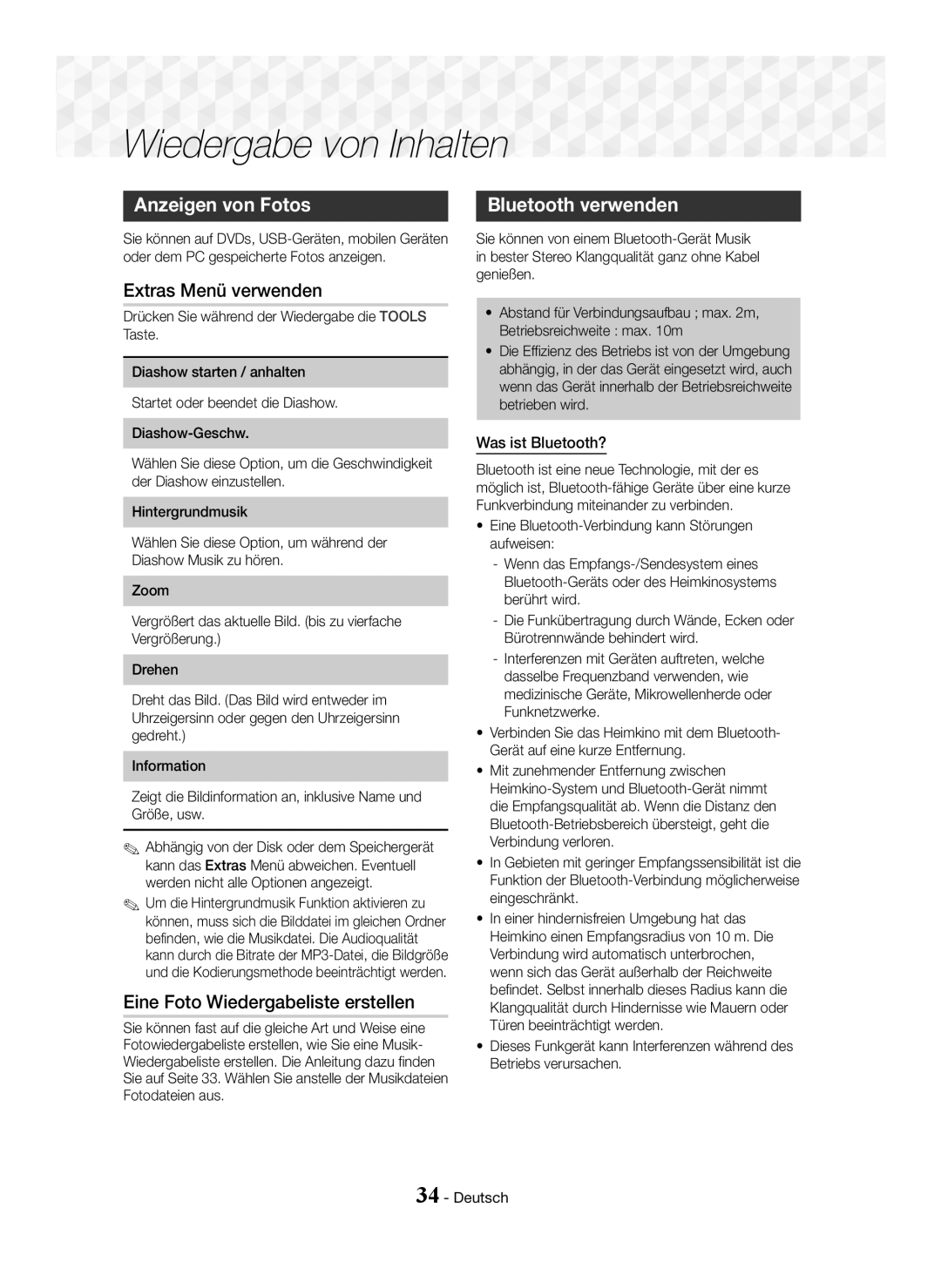 Samsung HT-J5550W/EN, HT-J5500/EN, HT-J5550W/ZF Anzeigen von Fotos, Eine Foto Wiedergabeliste erstellen, Was ist Bluetooth? 