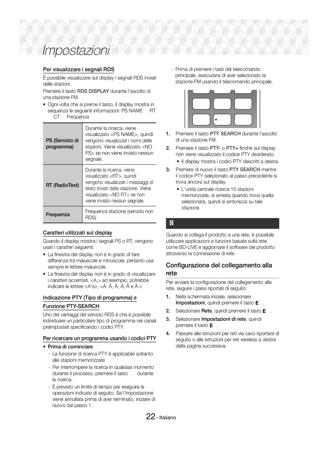 Samsung HT-J5500/XE, HT-J5500/EN, HT-J5550W/EN manual Configurazione di rete, Configurazione del collegamento alla rete 