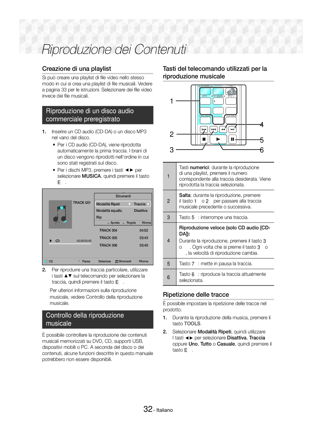 Samsung HT-J5500/ZF, HT-J5500/EN manual Creazione di una playlist, Riproduzione di un disco audio Commerciale preregistrato 