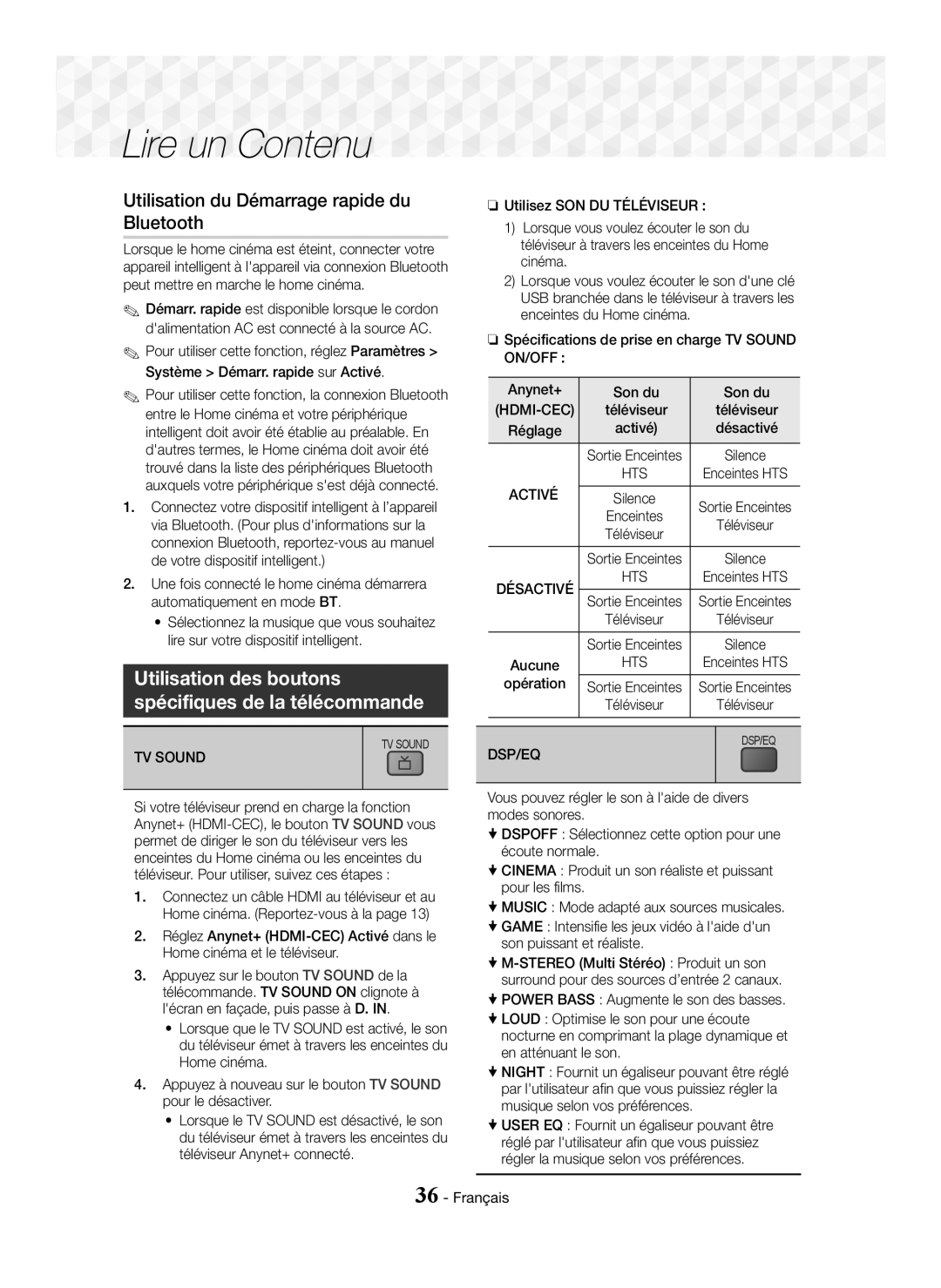 Samsung HT-J5500/XE Utilisation du Démarrage rapide du Bluetooth, Utilisation des boutons Spécifiques de la télécommande 