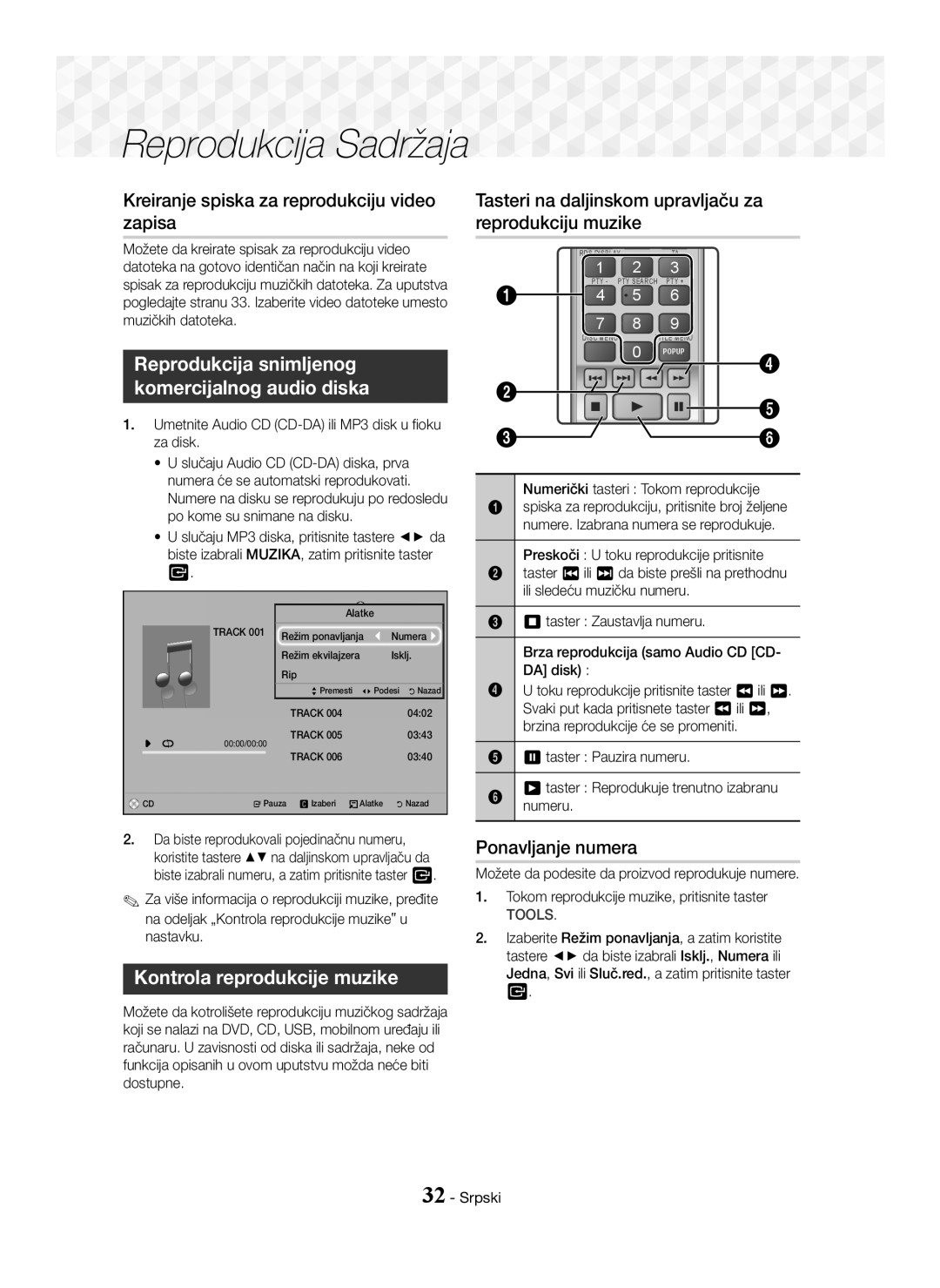 Samsung HT-J5500/EN manual Kreiranje spiska za reprodukciju video zapisa, Reprodukcija snimljenog Komercijalnog audio diska 