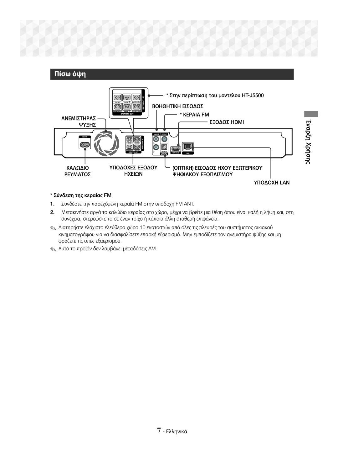 Samsung HT-J5550W/EN, HT-J5500/EN manual Πίσω όψη 