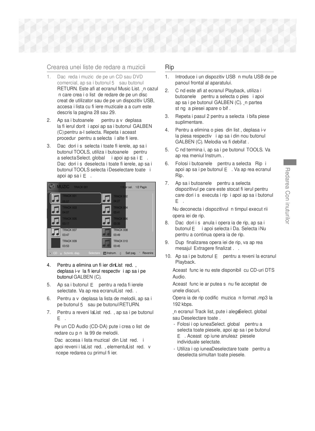 Samsung HT-J5550W/EN, HT-J5500/EN manual Crearea unei liste de redare a muzicii, Rip 