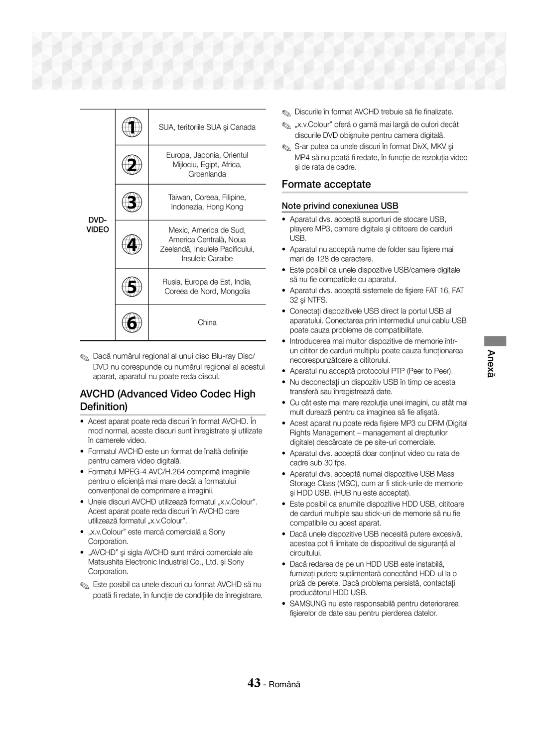 Samsung HT-J5550W/EN, HT-J5500/EN manual Formate acceptate, Discurile în format Avchd trebuie să fie finalizate 