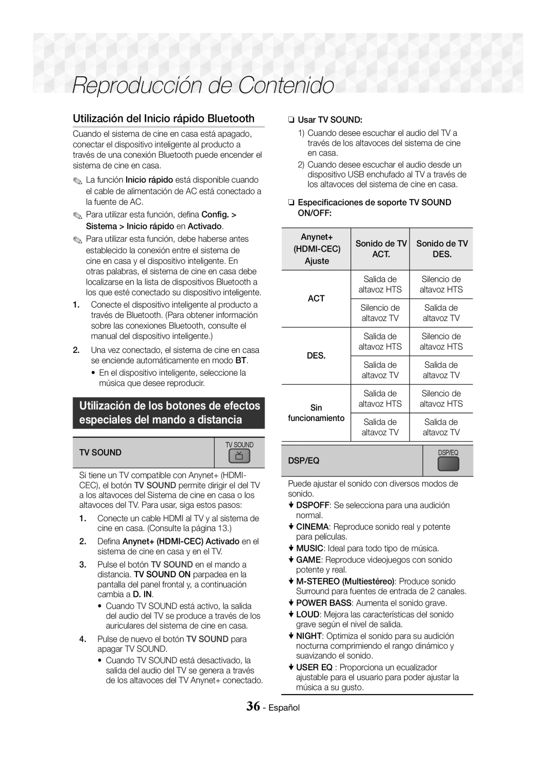 Samsung HT-J5500/ZF, HT-J5550W/EN Utilización del Inicio rápido Bluetooth, Especiales del mando a distancia, Altavoz TV 