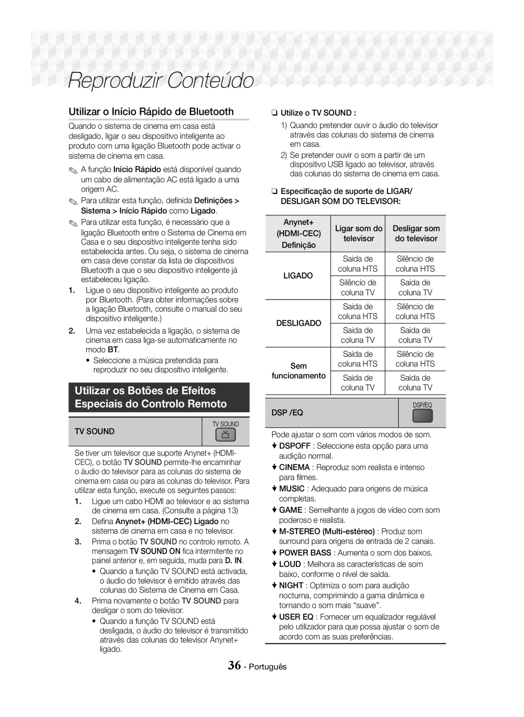 Samsung HT-J5550W/EN Utilizar o Início Rápido de Bluetooth, Utilizar os Botões de Efeitos Especiais do Controlo Remoto 