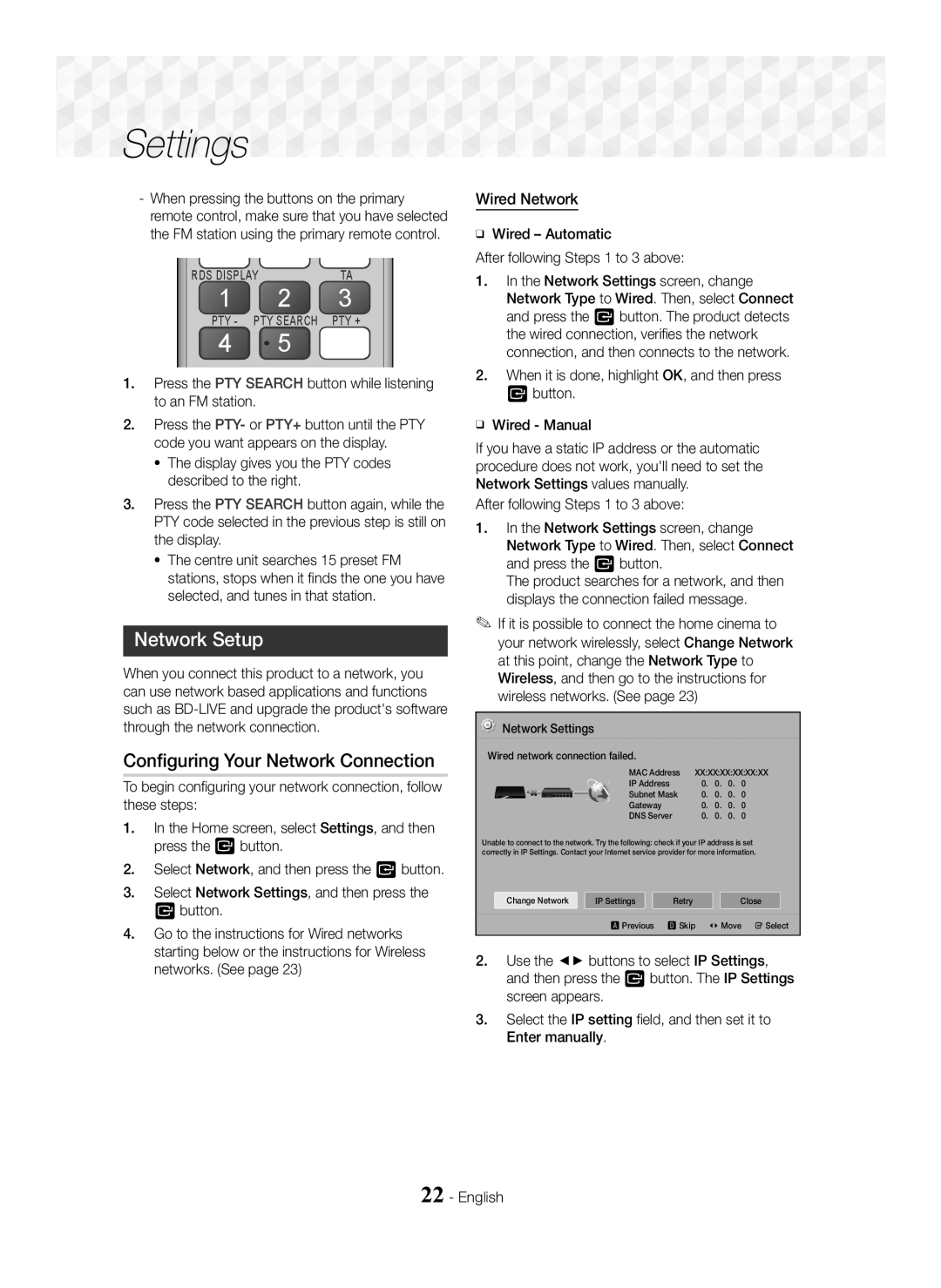 Samsung HT-J5550W/EN manual Network Setup, Configuring Your Network Connection, Wired Network 