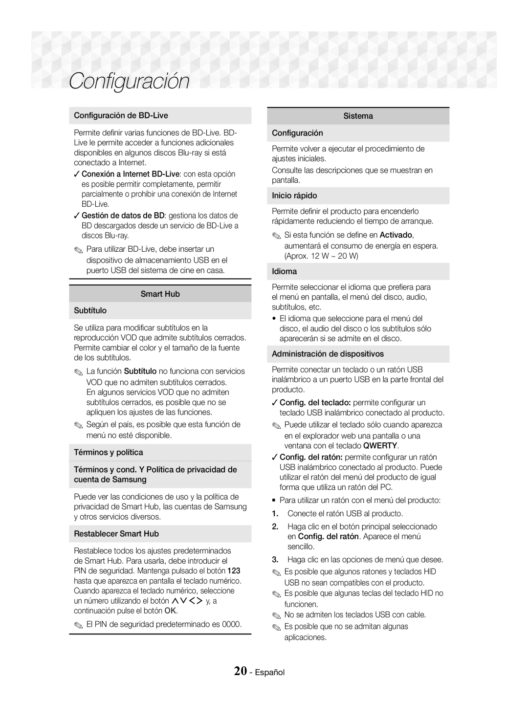 Samsung HT-J7500W/ZF Configuración de BD-Live Sistema, Es posible permitir completamente, permitir Pantalla, Inicio rápido 