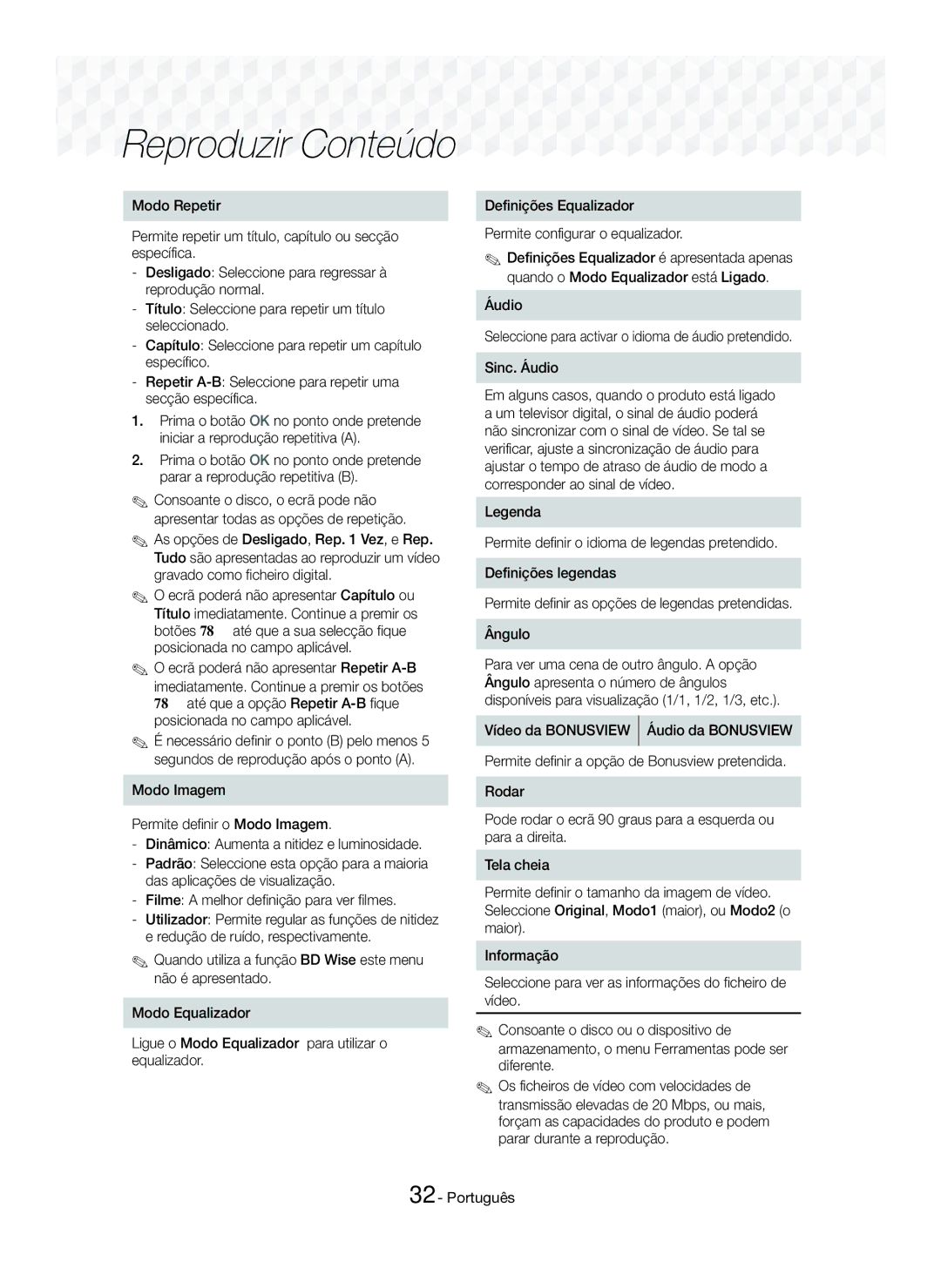 Samsung HT-J7750W/ZF manual Consoante o disco ou o dispositivo de, Equalizador Diferente, Parar durante a reprodução 