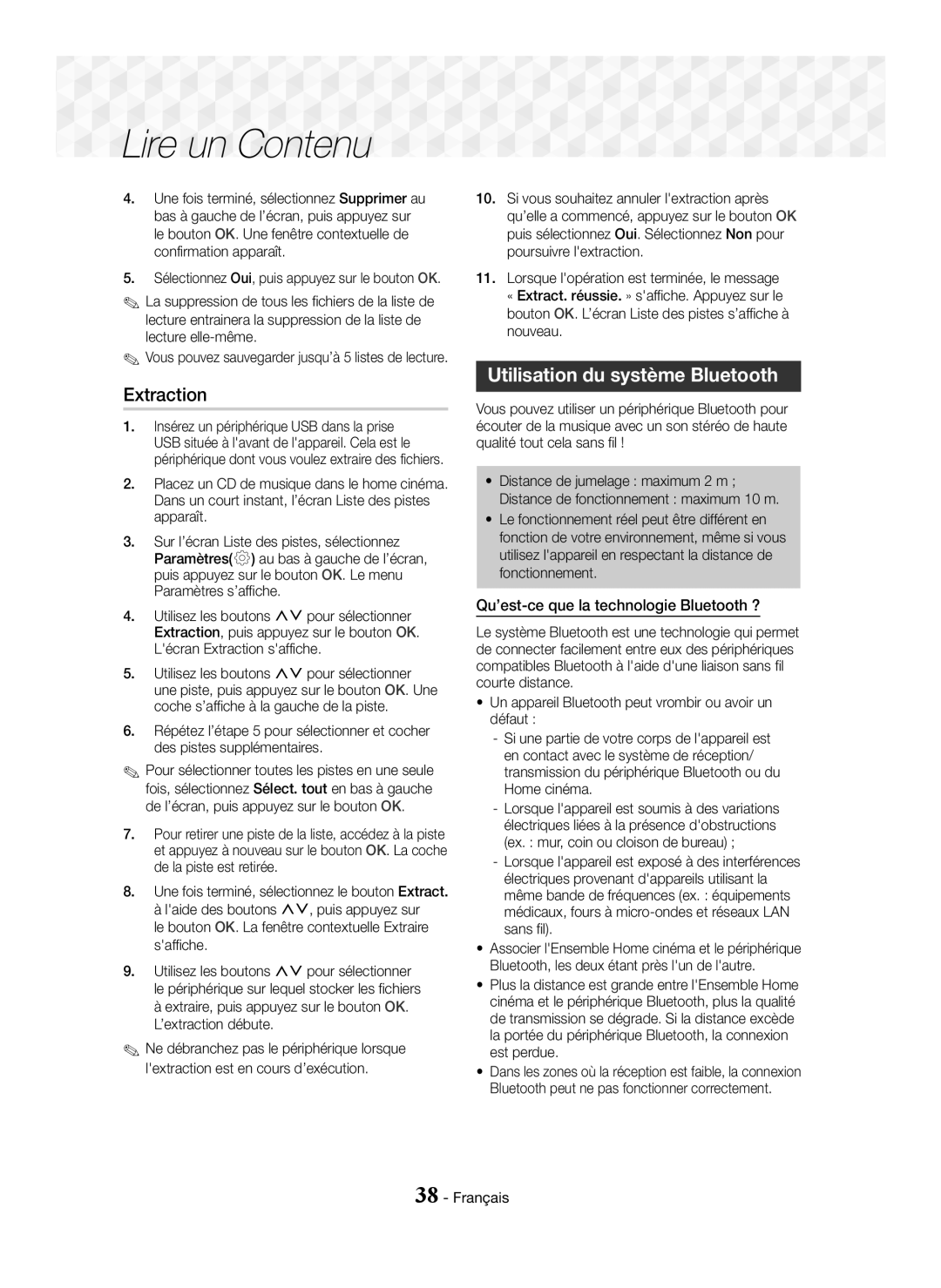 Samsung HT-J7500W/ZF, HT-J7750W/ZF Extraction, Utilisation du système Bluetooth, Qu’est-ce que la technologie Bluetooth ? 