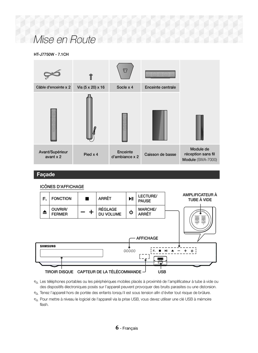 Samsung HT-J7500W/ZF, HT-J7750W/ZF manual Façade, HT-J7750W 7.1CH, Caisson de basse 