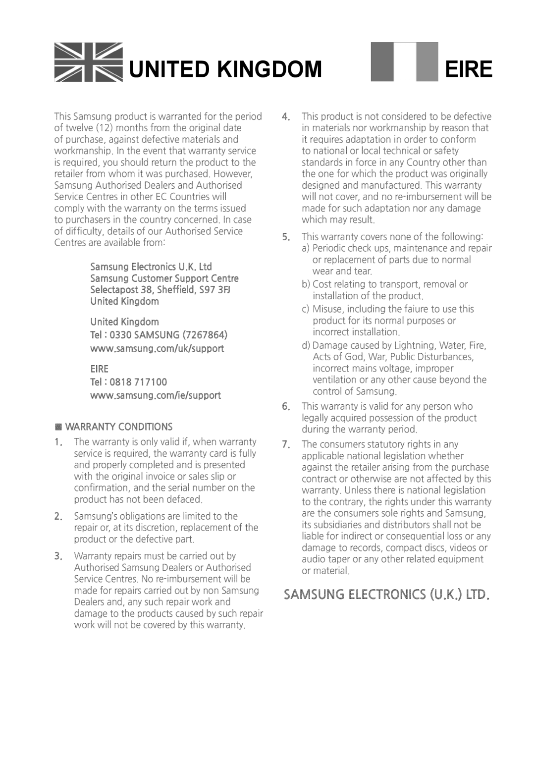 Samsung HT-J7750W/XE, HT-J7750W/EN, HT-J7500W/EN, HT-J7500W/ZF, HT-J7750W/ZF, HT-J7500W/XE manual United Kingdom, Tel 0818 