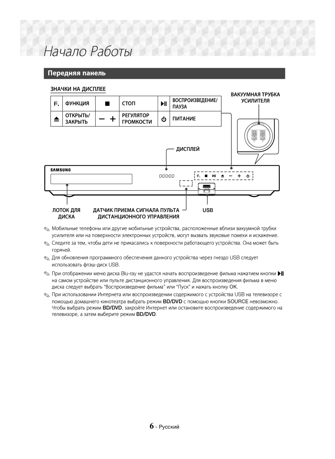 Samsung HT-J7750W/RU manual Начало Работы, Значки НА Дисплее 