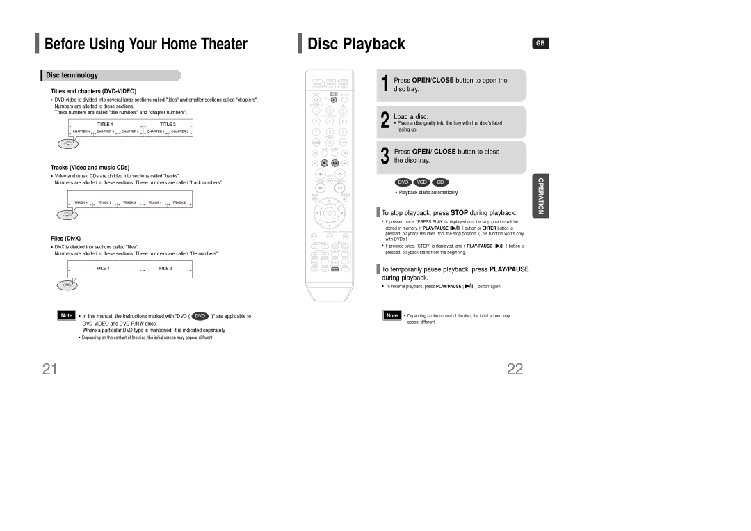 Samsung HT-KQ20R/XFU, HT-TKQ25R/XFU manual Disc terminology, Press OPEN/CLOSE button to open the disc tray Load a disc 