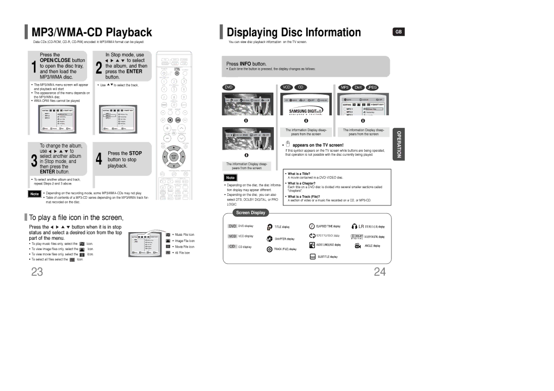 Samsung HT-TKQ25R/XFU, HT-KQ20R/XFU manual MP3/WMA-CD Playback 