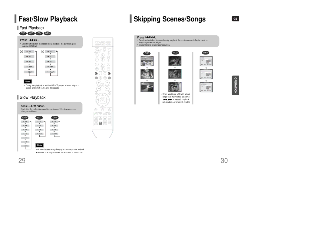 Samsung HT-KQ20R/XFU, HT-TKQ25R/XFU manual Fast/Slow Playback, Skipping Scenes/Songs, Press Slow button 