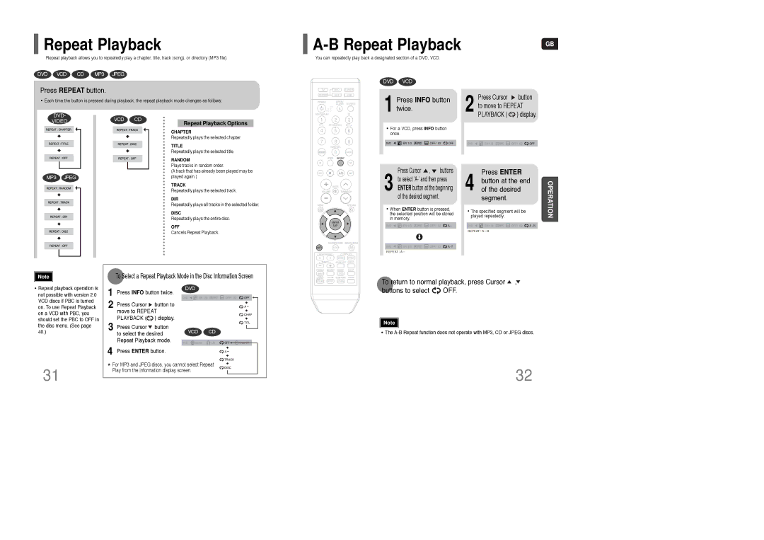 Samsung HT-TKQ25R/XFU, HT-KQ20R/XFU manual Repeat Playback 