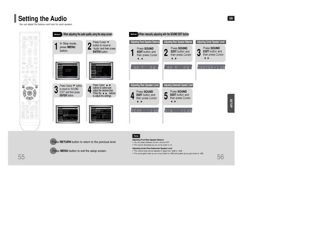 Samsung HT-TKQ25R/XFU, HT-KQ20R/XFU manual Setting the Audio, Press Sound Edit button Then press Cursor 