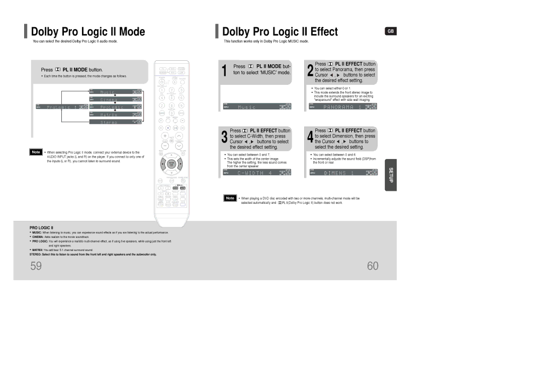 Samsung HT-TKQ25R/XFU, HT-KQ20R/XFU manual Dolby Pro Logic II Mode, Press PL II Mode button, Ton to select ‘MUSIC’ mode 