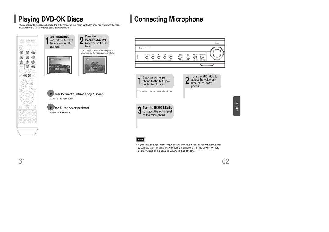 Samsung HT-KQ20R/XFU, HT-TKQ25R/XFU manual Playing DVD-OK Discs, Connecting Microphone, To Stop During Accompaniment 