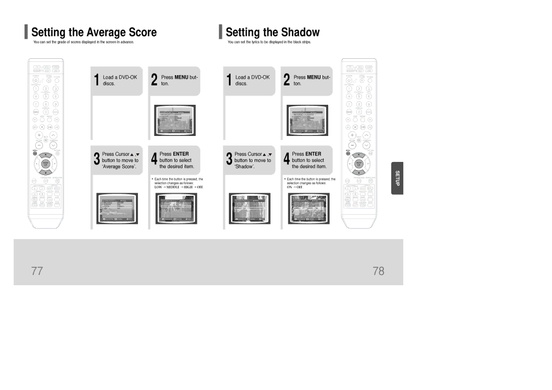 Samsung HT-KQ20R/XFU, HT-TKQ25R/XFU manual Setting the Average Score, Setting the Shadow 