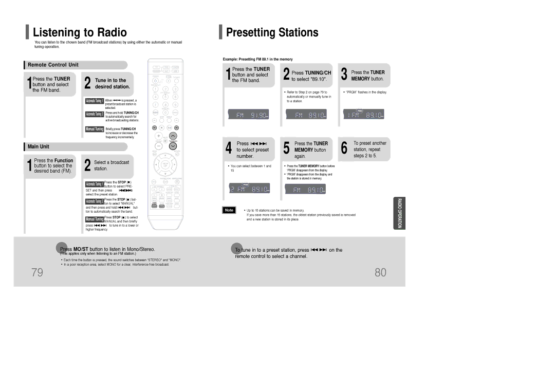 Samsung HT-TKQ25R/XFU, HT-KQ20R/XFU manual Listening to Radio, Presetting Stations 