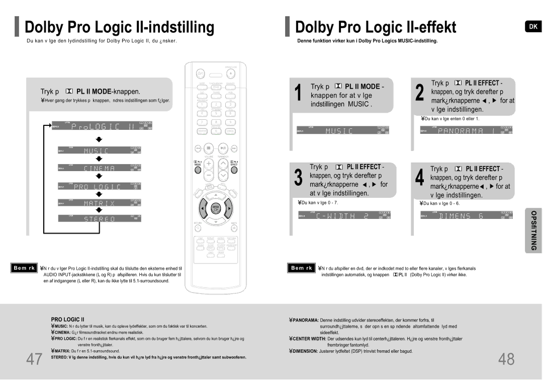 Samsung HT-P10R/EDC manual Dolby Pro Logic II-indstilling, Dolby Pro Logic II-effekt, PL II MODE-knappen 