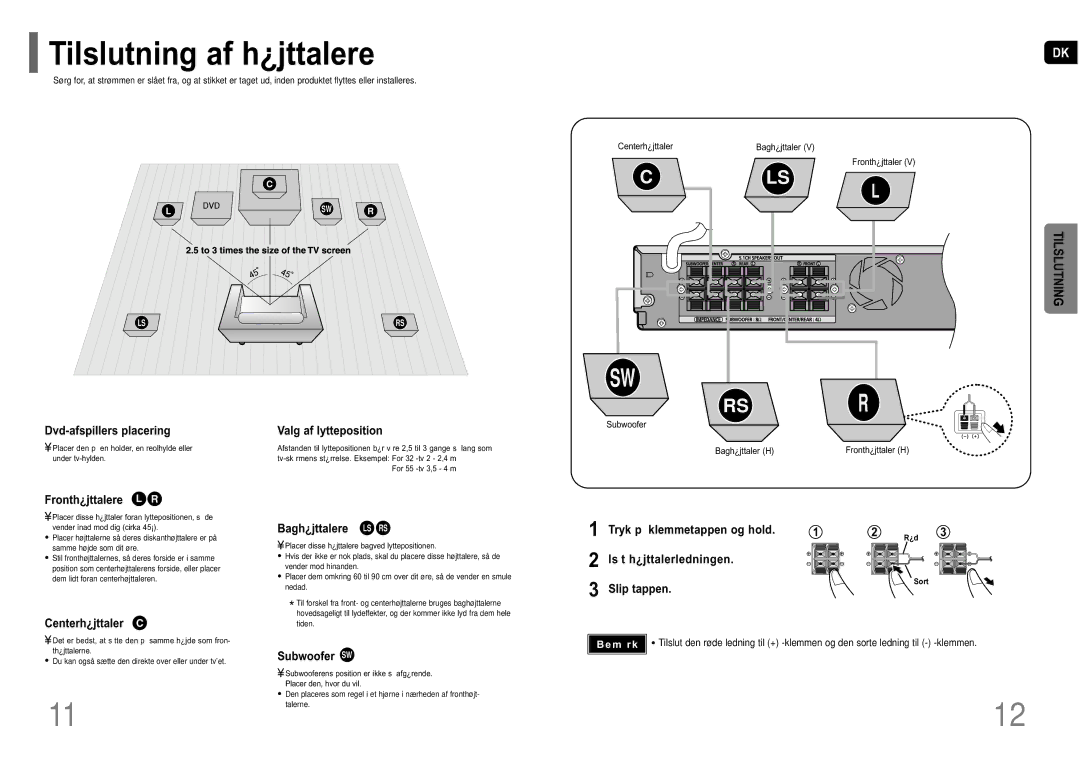 Samsung HT-P10R/EDC manual Tilslutning af h¿jttalere 