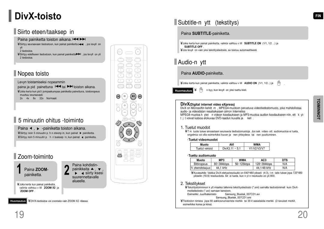 Samsung HT-P10R/EDC manual DivX-toisto 