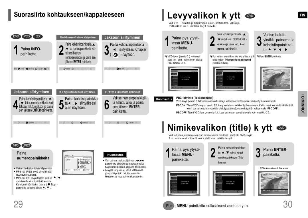 Samsung HT-P10R/EDC manual Levyvalikon k ytt DVD, Nimikevalikon title k ytt DVD, Numeropainikkeita 