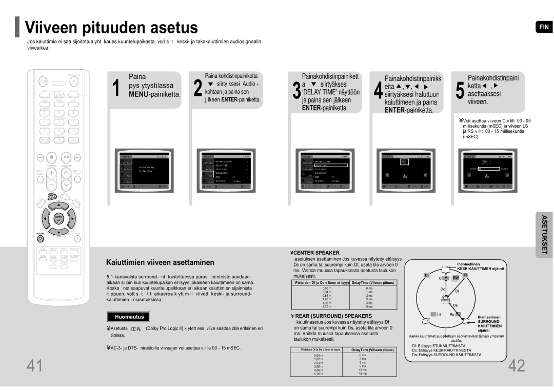 Samsung HT-P10R/EDC manual Viiveen pituuden asetus, Painakohdistinpaini Ketta , asettaaksesi viiveen 