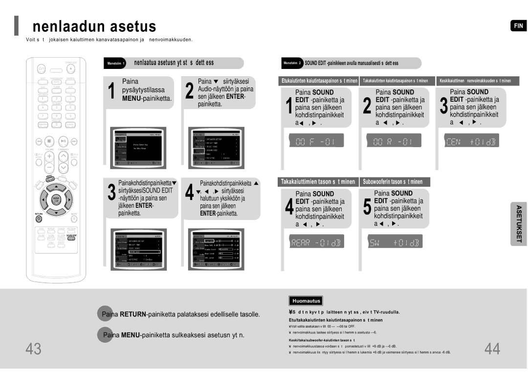 Samsung HT-P10R/EDC manual Nenlaadun asetus, Paina Siirtyäksesi Audio-näyttöö n ja paina 