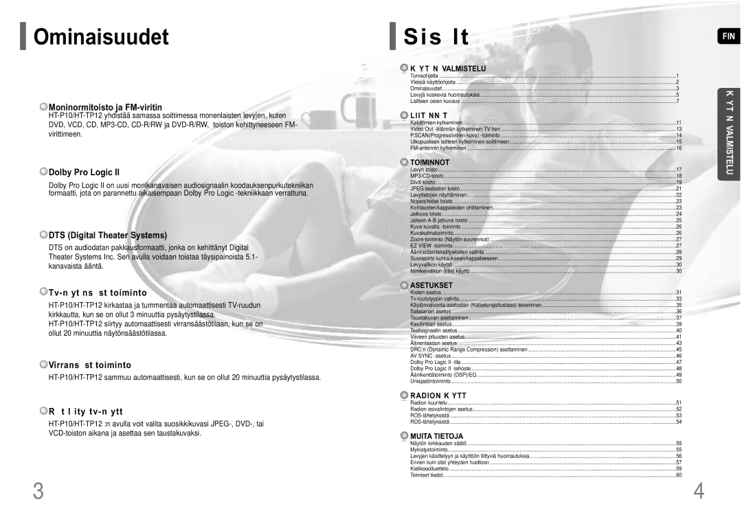 Samsung HT-P10R/EDC manual Ominaisuudet 