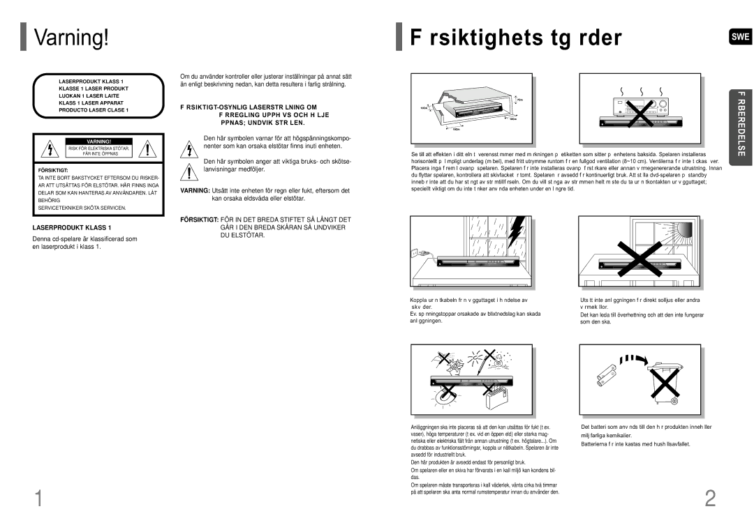 Samsung HT-P10R/EDC manual Rsiktighets tg rder 