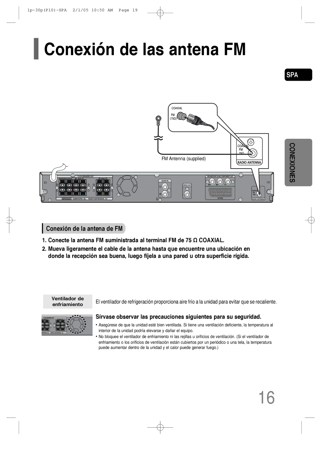 Samsung HT-P10R/ELS, HT-P10R/EDC manual Conexión de las antena FM, Conexión de la antena de FM 