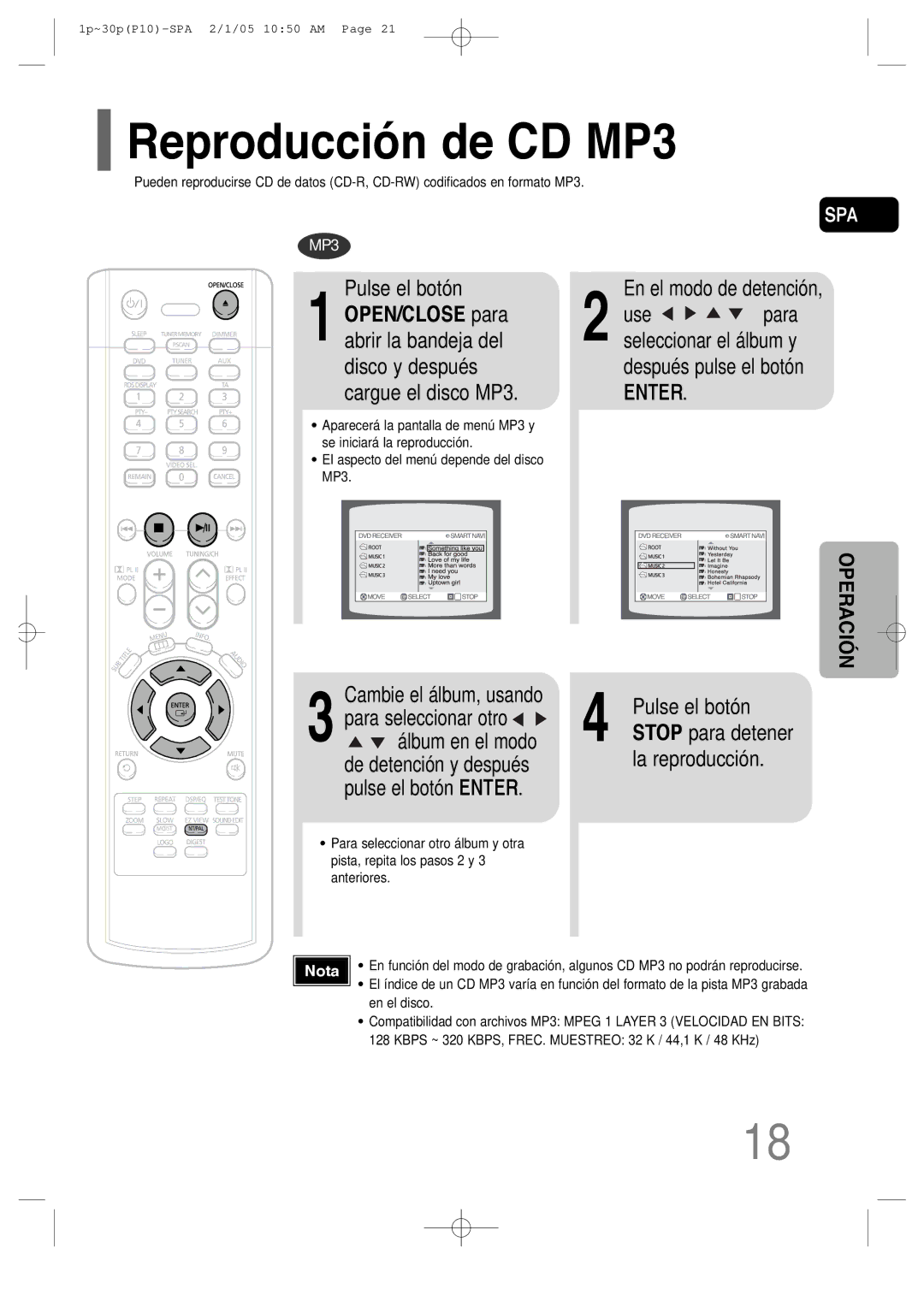 Samsung HT-P10R/EDC, HT-P10R/ELS manual Reproducción de CD MP3, Pulse el botón, Para seleccionar otro, Álbum en el modo 