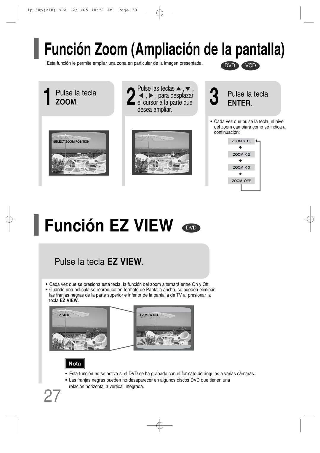 Samsung HT-P10R/EDC, HT-P10R/ELS manual Función EZ View DVD, Pulse la tecla 