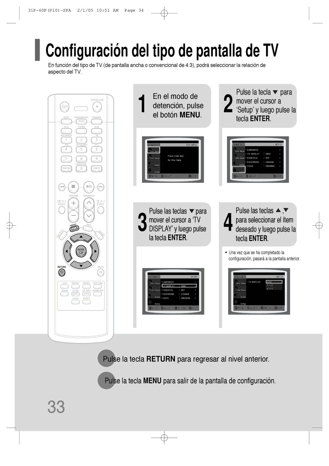 Samsung HT-P10R/EDC, HT-P10R/ELS manual Pulse las teclas para, Pulse la tecla para 