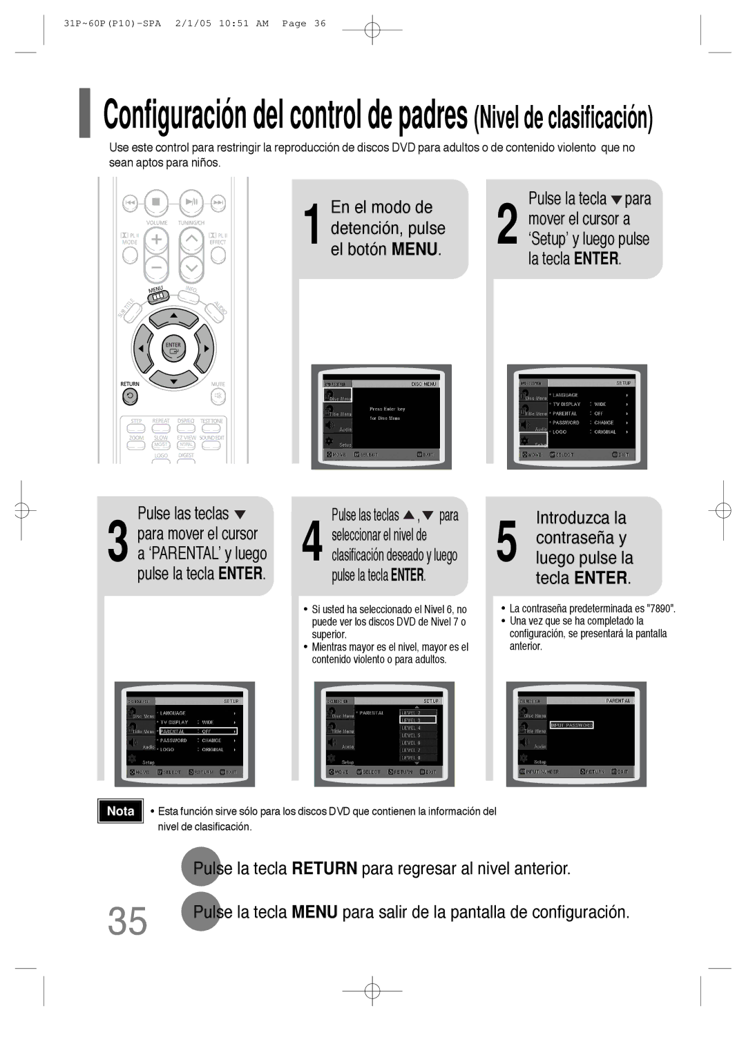 Samsung HT-P10R/ELS, HT-P10R/EDC manual Introduzca la, Contraseña y luego pulse la tecla Enter 